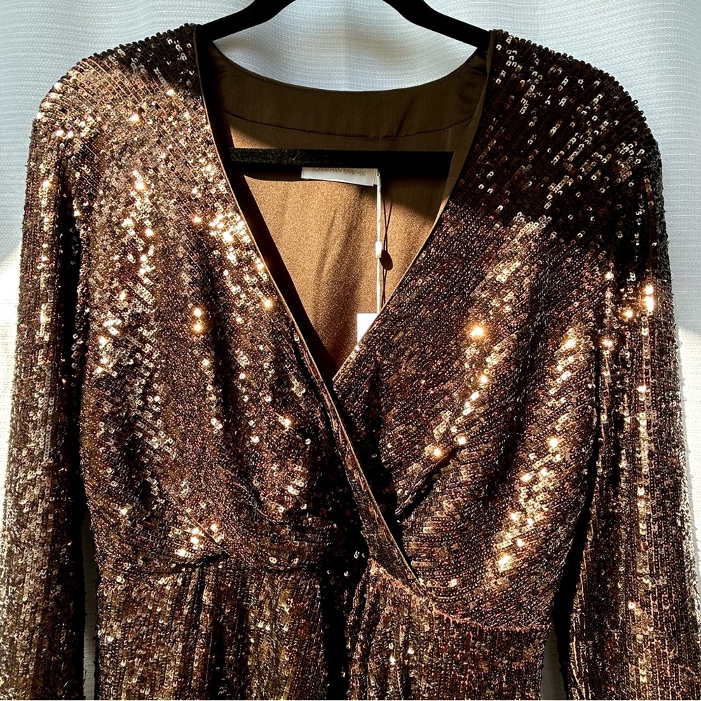 Jonathan Simkhai - Brown Monty Wrap Sequined Mini Dress - Picture 4 of 16